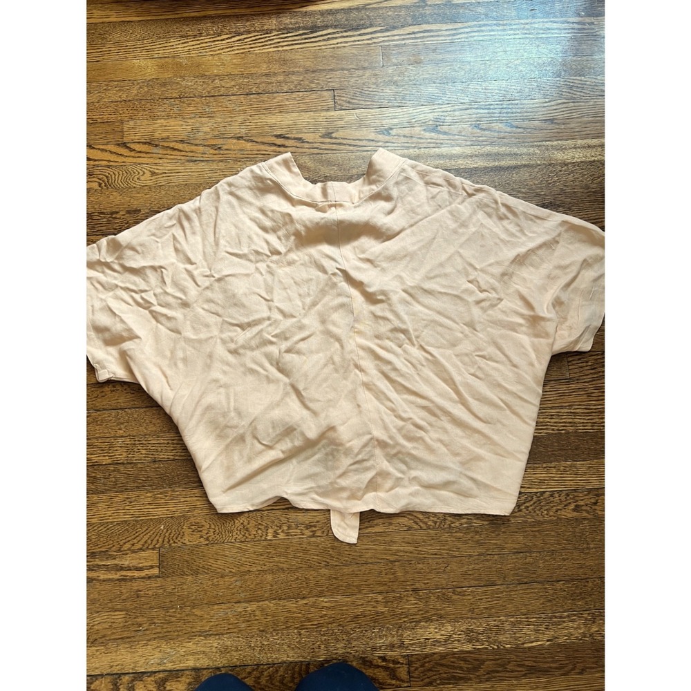 Sim & Sam Peach Tie Front Batwing Blouse V-Neck‎ Button Down Top Small - Picture 2 of 5